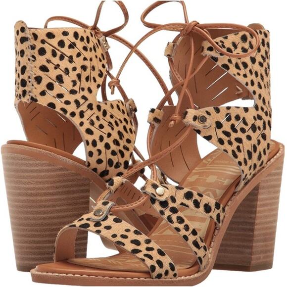 DOLCE VITA Luci Leopard Calf Hair Lace Up Sandal Crisscross Strap Women's 6 - Picture 4 of 11